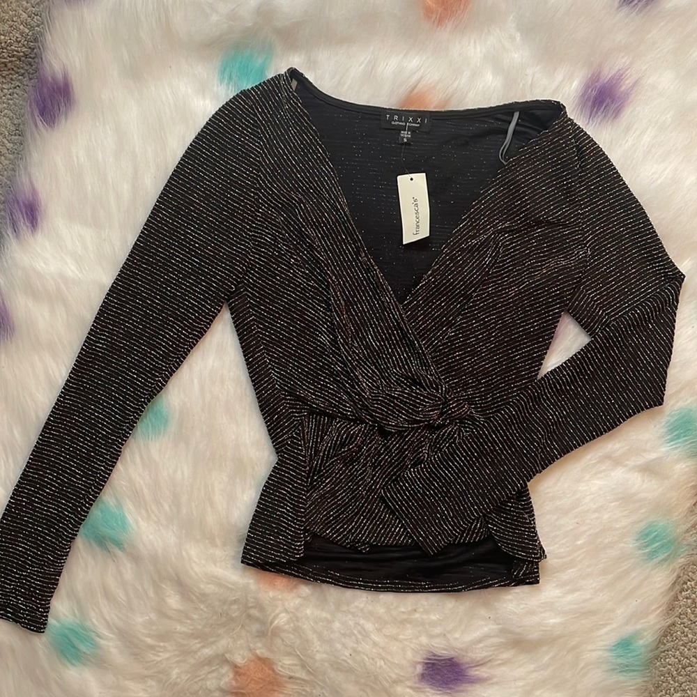 Nwt Trixxi  Francesca’s Shiny Glitter Long‎ Sleeve V Neck Top Size Small
